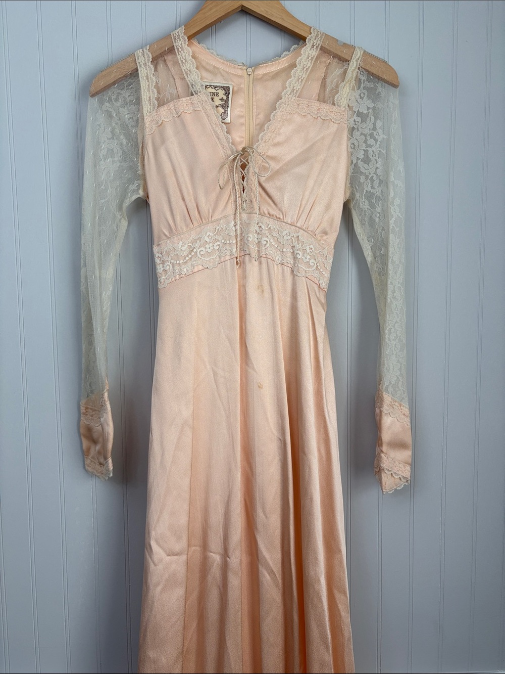 Gunne Sax by Jessica Lace V-Neck Long Sleeve Maxi Dress Peach Size 7